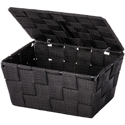 Wenko Adria fürdőszobai kosár fedéllel 19 cm x 10 cm 14 cm fekete