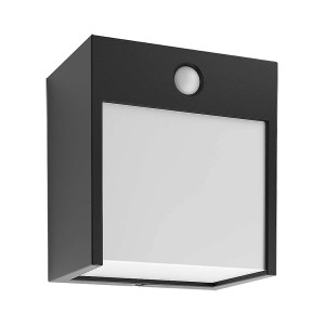 Modern, fekete LED kültéri fali lámpa mozgásérzékelővel.