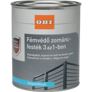 OBI 3in1 fémvédő zománcfesték, selyemfényű fehér, 750 ml-es doboz. Rozsdavédelem, alapozó és fedőfesték egyben.
