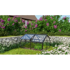 Vitavia Gamma ESG fekete üvegház, 89x124x71cm, nyitható tetőablakokkal a kertben.