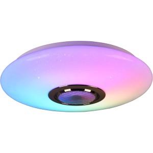 Fehér LED mennyezeti lámpa Musica hangszóróval és szivárvány színekkel.