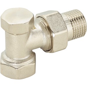 Sarokszelep 18,6 mm x 21 mm nikkelezett sárgarézből radiátorokhoz.