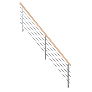 StarWood Flex rozsdamentes acél korlát, 400 cm, bükkfa kapaszkodóval és rozsdamentes acél pálcákkal.