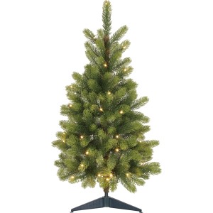 Zöld műfenyő Nagano, 90 cm magas, LED világítással és állvánnyal, beltéri használatra.