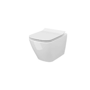 Fehér fali WC szett szögletes formával a modern fürdőszobákhoz.