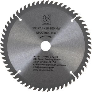 LUX-TOOLS HM körfűrészlap, 185 mm, 60 fog a pontos favágásokhoz.