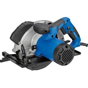 LUX E-HKS-1400/185 kézi körfűrész kék és ezüst színben, oldalnézet. Praktikus elektromos körfűrész.