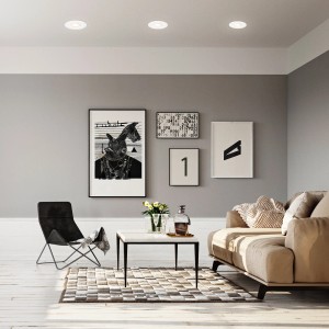 Nappali három fehér Briloner LED-es süllyesztett spotlámpával fürdőszobába és nappaliba meleg fehér fénnyel.
