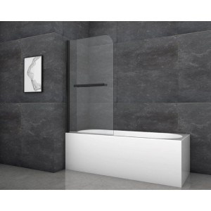 Aurlane Black Comfort1 fürdőkád paraván, 1 szárnyú, 80x140 cm, matt fekete törölközőtartóval.