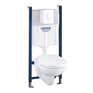 Grohe Solido Compact szett: WC előfalas elem kerámia WC-vel és nyomólappal.