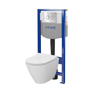 Modern fali WC szett kék kerettel és fehér kerámiával a Cersanittól.