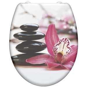 Schütte Wellyness WC ülőke kövekkel és orchidea mintával, lassú záródással és gyorsrögzítéssel.