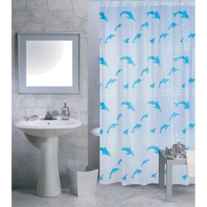 MSV Penészgátló zuhanyfüggöny (180x200cm) kék delfin mintával.