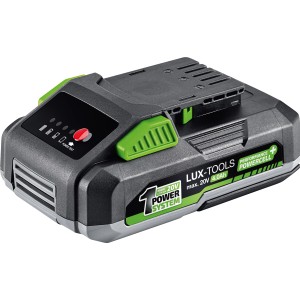 LUX-TOOLS AK-20/4.0 akkumulátoros indítókészlet 20 V 4 Ah akkumulátorral és töltőállomással elektromos szerszámokhoz.