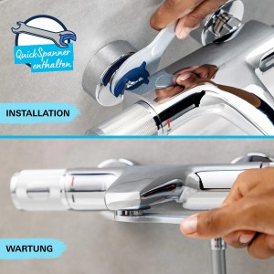 Grohe QuickFix Vitalio Joy 260 króm zuhanyrendszer QuickSpannerrel a telepítéshez és karbantartáshoz.