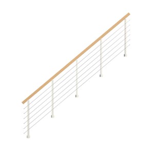 StarWood Kos fém korlát, 250 cm, tölgyfa téglalap alakú kapaszkodóval és fehér oszlopokkal.
