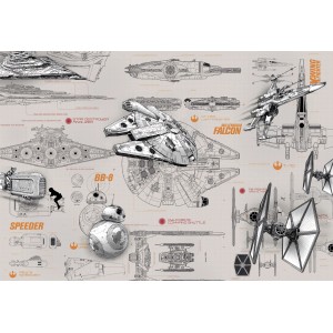 Komar Star Wars Blueprints fotótapéta űrhajó tervekkel bézs alapon.