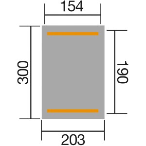 A Weka Tessin kerti pavilon vázlata: 303x205cm, méretekkel.