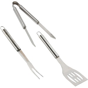 Jamestown 3 részes rozsdamentes acél grill eszköz készlet: spatula, villa és fogó a grillezéshez.
