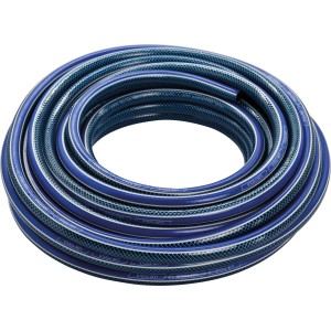 Feltekert kék LUX kerti tömlő 13 mm (1/2) 20 m hosszúsággal.