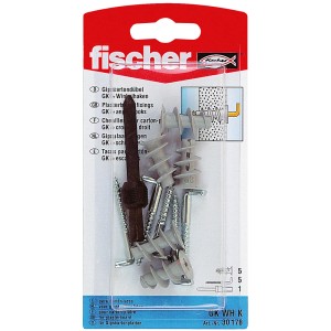 Fischer GK WH K gipszkarton dübel készlet tiplikkel, csavarokkal és kampókkal.