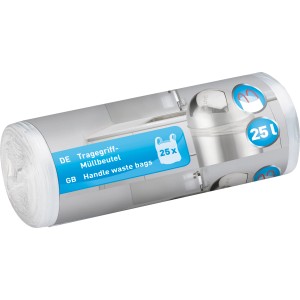 Tekercs szemeteszsák, 25 l, fogantyúval, 25 darab, átlátszó műanyagból.