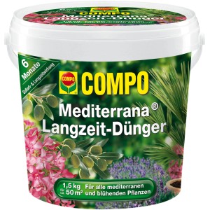 Compo Mediterrán Növények Tartós Műtrágya, 1,5 kg vödörben. Mediterrán és virágzó növényekhez.