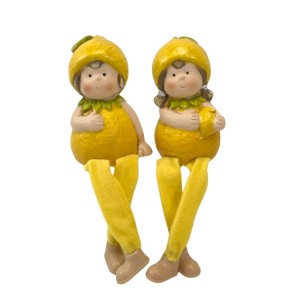 Két sárga Boltze Lemon polcülő figura, 18 cm, polcok és élek díszítésére.