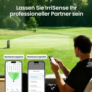 Aiper Irrisense 2 öntözőrendszer applikációval vezérelve és működés közben lévő gyepszóróval.