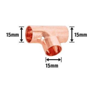 Réz forrasztó T-idom, Ø 15 mm, rézcsövekhez, forrasztáshoz.