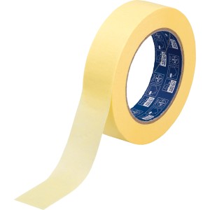 Sárga LUX lapos krepp ragasztószalag, 50 m x 30 mm, tekercsen. Ideális maszkoláshoz festési munkák során.