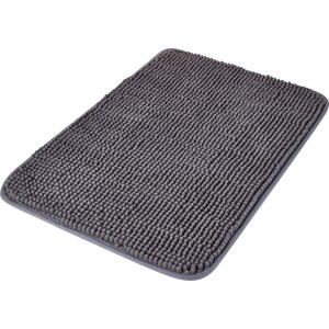 Sötétszürke baliv fürdőszobaszőnyeg (40x60 cm) poliészterből, csomózott textúrával.