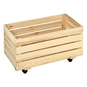 OBI fa gurulós láda, tárolódoboz fenyőfából, kerekekkel a könnyű szállításhoz.