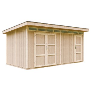 Alapozott Timbela fa kerti ház M905C lapos tetővel, 530x279 cm.