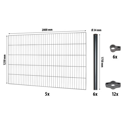 Egyrudas hálós kerítéspanel készlet Classic antracit 125 cm x 1000 cm