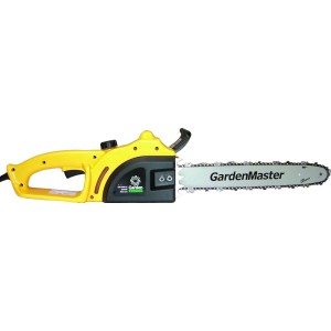 Sárga GardenMaster elektromos láncfűrész a pontos favágáshoz.