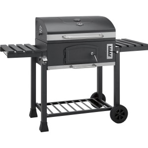 Jamestown Jaxon XL faszenes grill fedővel, oldalsó asztalokkal és polccal.