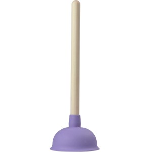 Lila színű lefolyótisztító (pumpa) fa nyéllel, Ø 140 mm, eldugult csövek tisztításához.