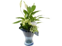 Beültetett üvegváza földbe tűzhető farmer dekorációval Beültetett üvegváza földbe tűzhető farmer dekorációval