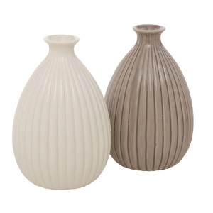 Két Boltze Home Pilar váza, Ø 10 cm, 15 cm magas, fehér és taupe színben.