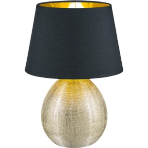 Trio Luxor asztali lámpa, fekete-arany design lámpa szövet lámpabúrával, 35 cm magas.