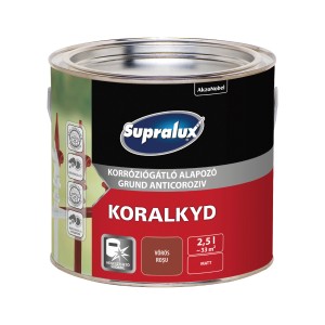 Supralux Koralkyd alapozó, piros, 2,5l doboz. Korrózióvédelem fémhez.