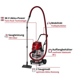 Einhell akkus nedves-száraz porszívó Power X-Change TE-VC 36/30 Li-Solo