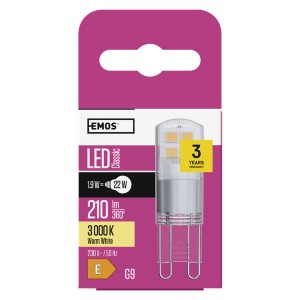 G9 LED izzó csomagolásban, meleg fehér, 1.9W, 210 Lumen, 3 év garancia.
