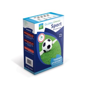 Sportfűmag csomag focilabdával a füvön. Ideális strapabíró sportfelületekhez.