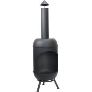 Fekete acél kémény kerti vagy teraszra. Modern design tűzrakóhely.