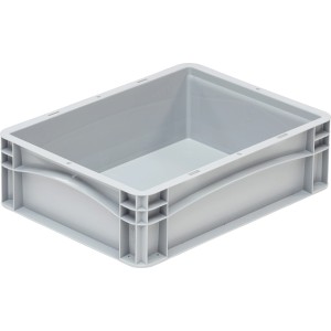Szürke Eurobox 40x30x12 cm, zárt falú, műanyagból. Tárolódoboz Eurobox rendszerhez.