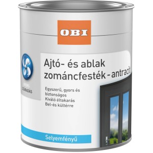 OBI ablak- és ajtófesték doboz, antracit szürke, selyemfényű, beltéri és kültéri fához.