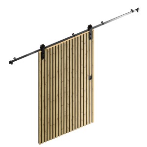 Radex tolóajtó komplett szett akusztikus panel Lamette, 95x210 cm, lamellás szerkezettel és fekete tolóajtó rendszerrel.