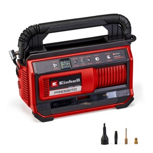 Einhell Power X-Change Pressito 18/25 akkus kompresszor tartozékokkal. Mobil kompresszor autóhoz, kerékpárhoz és matracokhoz.
